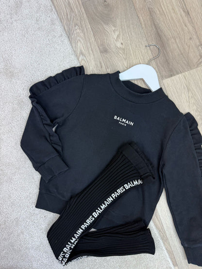 Kids Balmain Black Frill Jumper & Black Ribbed Logo Leggings  - Age 6