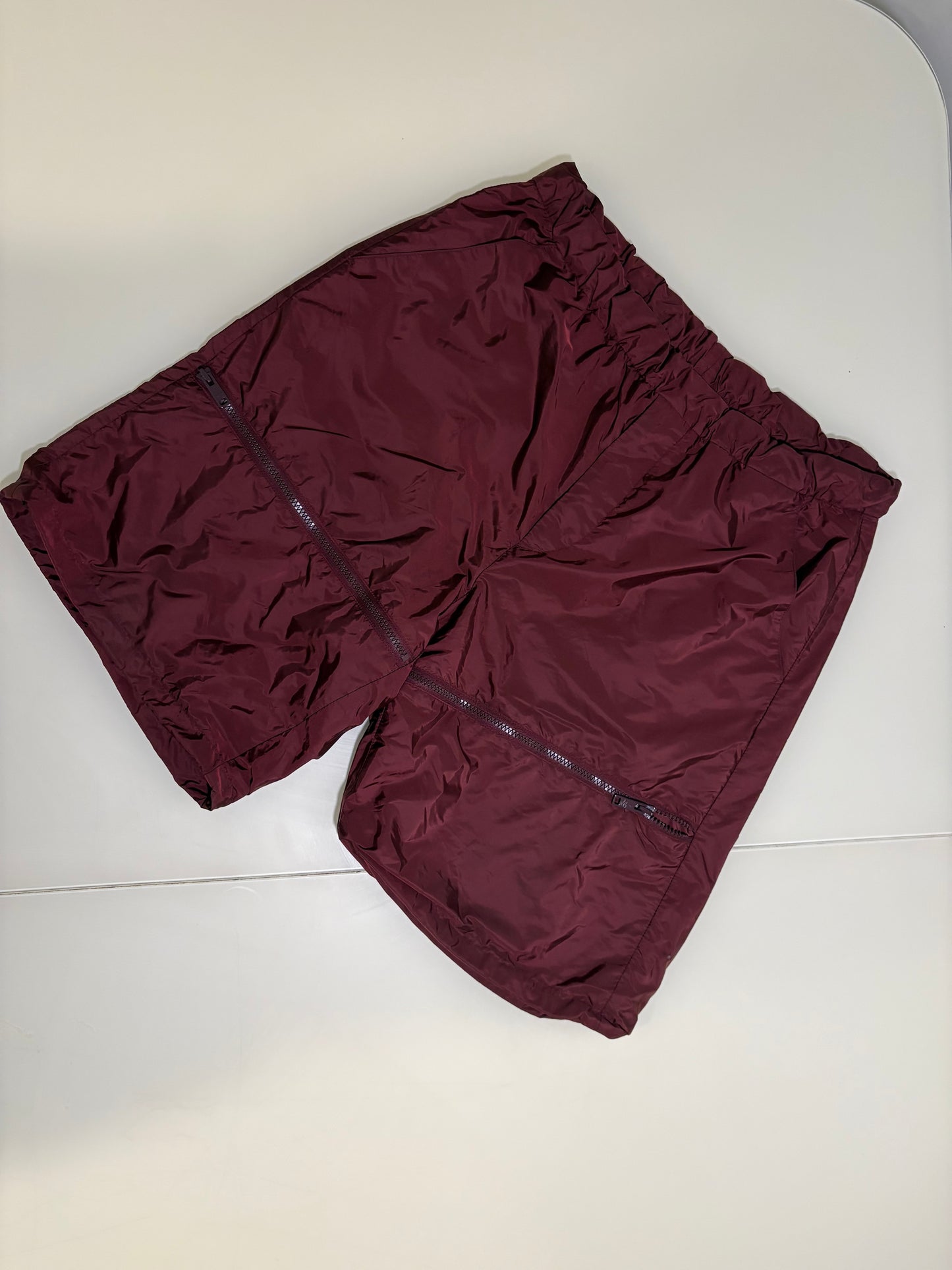 Prada Burgundy Wide Leg Technical Zip Shorts – Large