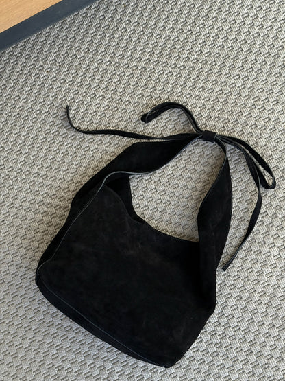 Reformation Small Vittoria Tote in Black Suede