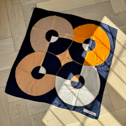 Christian Dior Navy Orange Silk Scarf – 90 x 90 cm