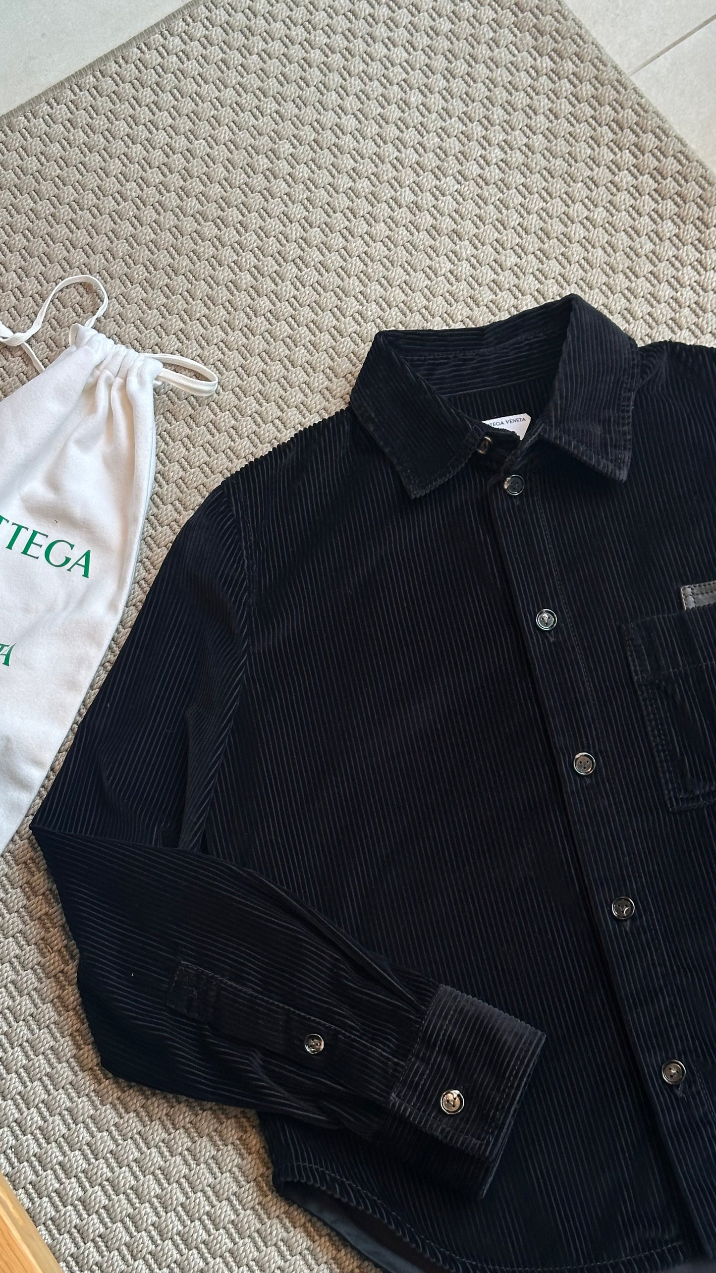 Bottega Veneta Black Ribbed Leather Trimmed Cotton Corduroy Overshirt Jacket - 40/M