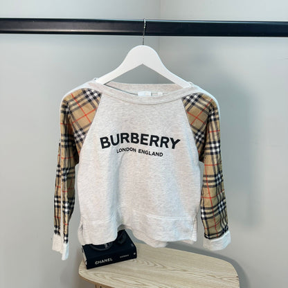 Kids Burberry Grey Check Sleeve Jumper – Age 10