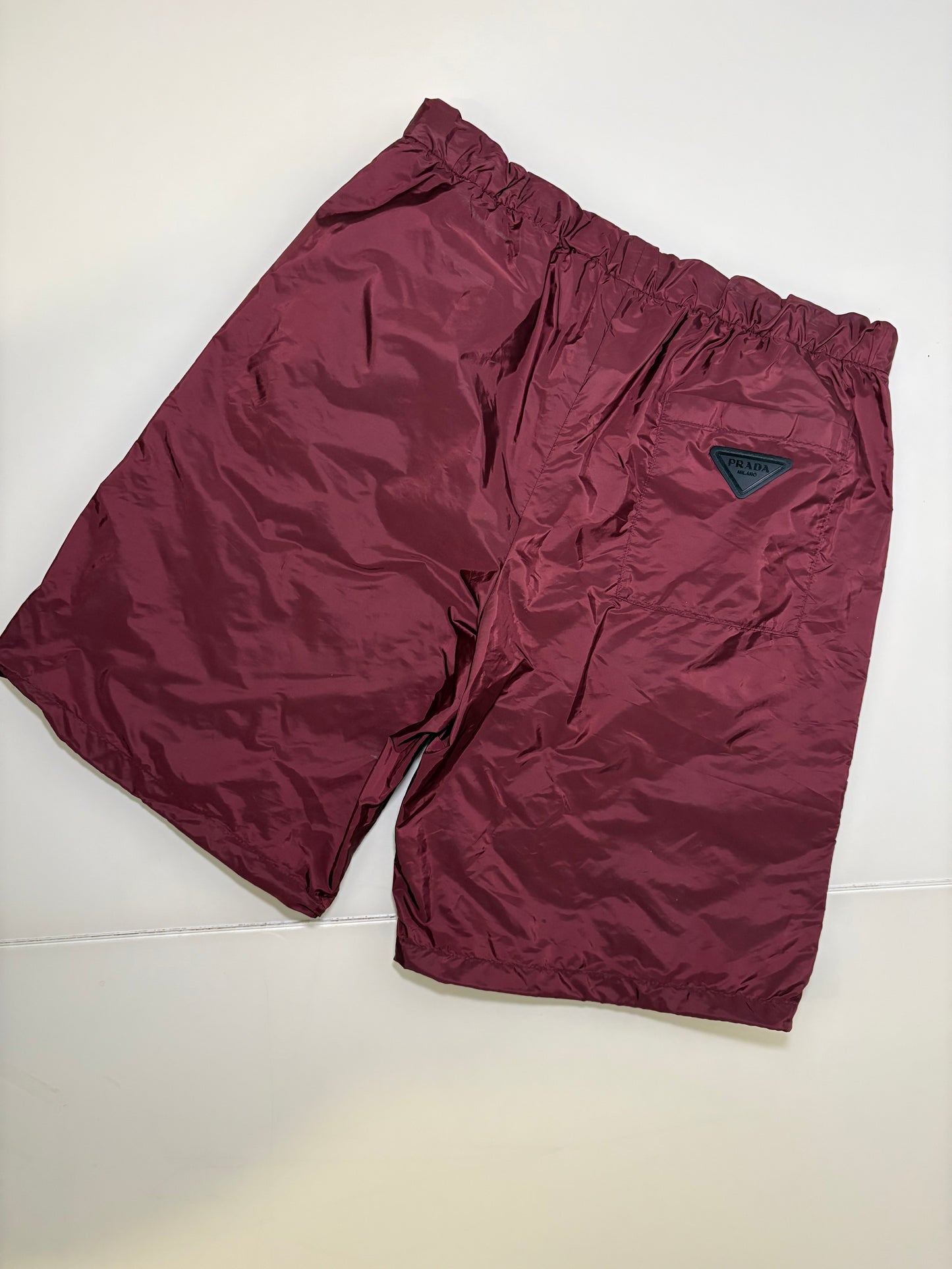 Prada Burgundy Wide Leg Technical Zip Shorts – Large