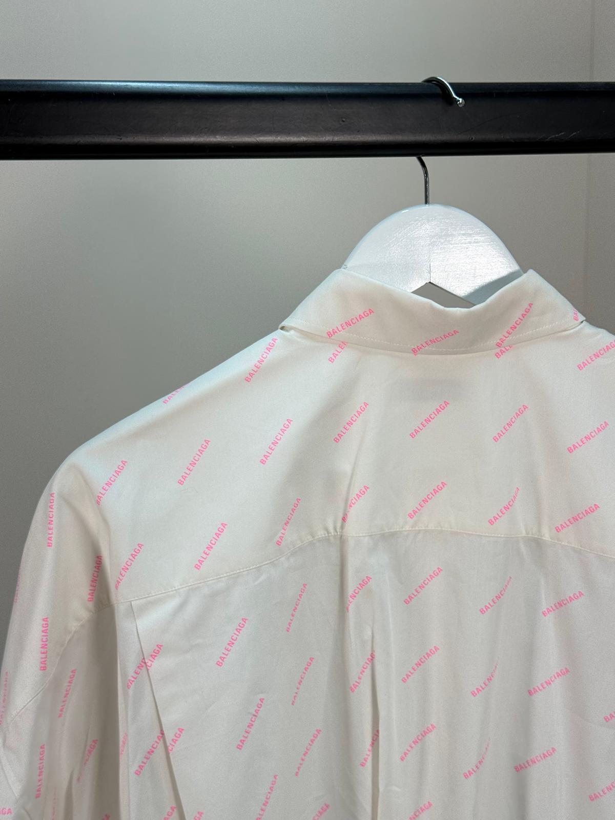 Balenciaga White Pink Multi Logo Shirt - 36/Small