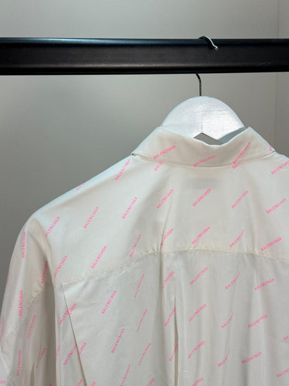 Balenciaga White Pink Multi Logo Shirt - 36/Small