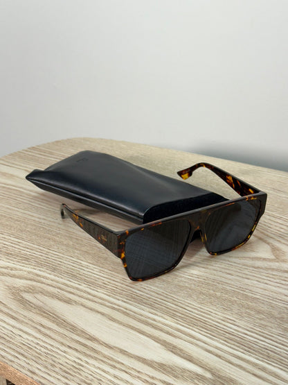 Dior Brown Tortoise Flat Top Aviator Blue Lens Sunglasses - One Size