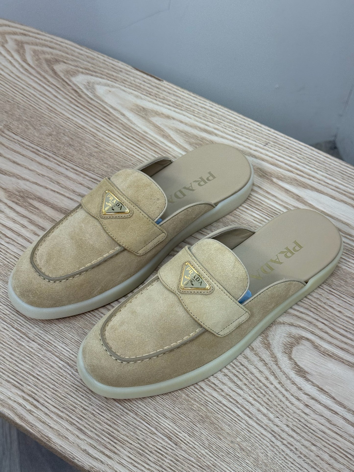 Prada Nude Suede Loafer Mules- Brand New In Box Uk 4.5