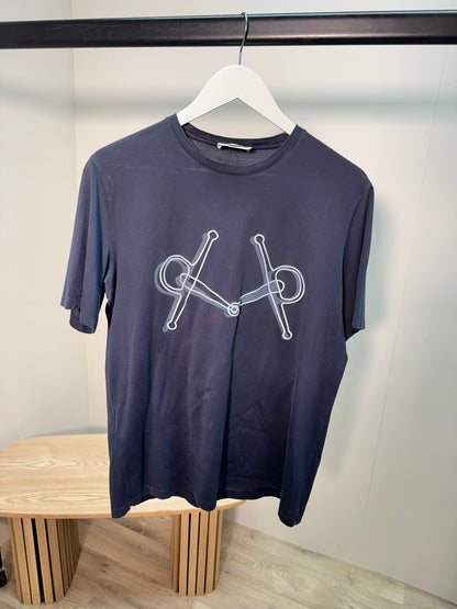 Hermes Men’s Navy horse bite Chain T-Shirt- Medium