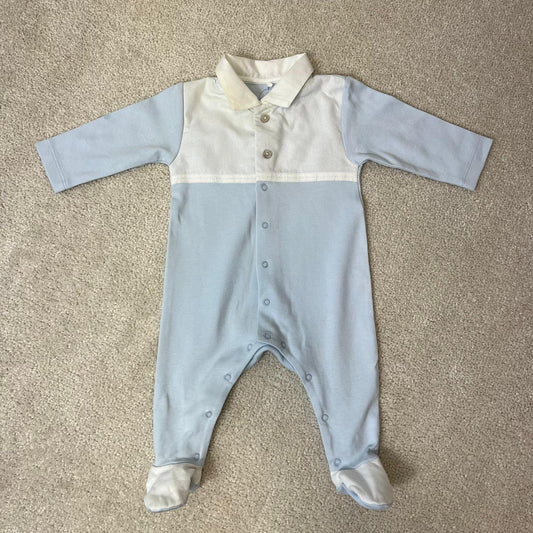 Kids laranjnha Baby Blue & White Polo Detail Sleepsuit - 3M