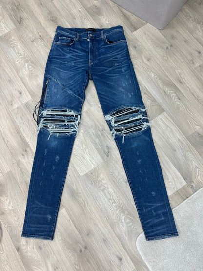 Amiri Blue Denim Distressed Knee with Side Zip Jeans - 33