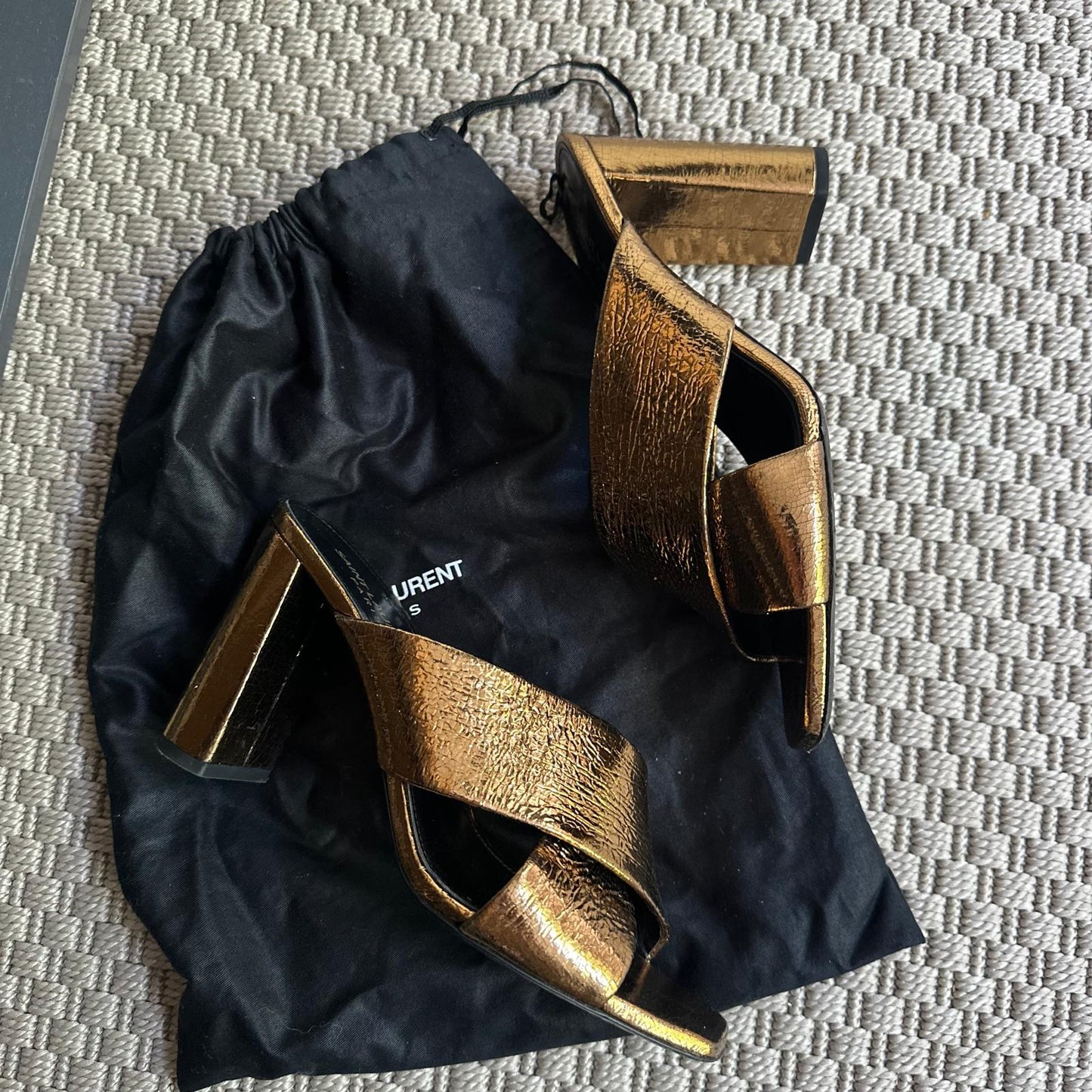 YSL Gold Cross Strap Slip-On Heeled Sandals – EU 38 / UK 5