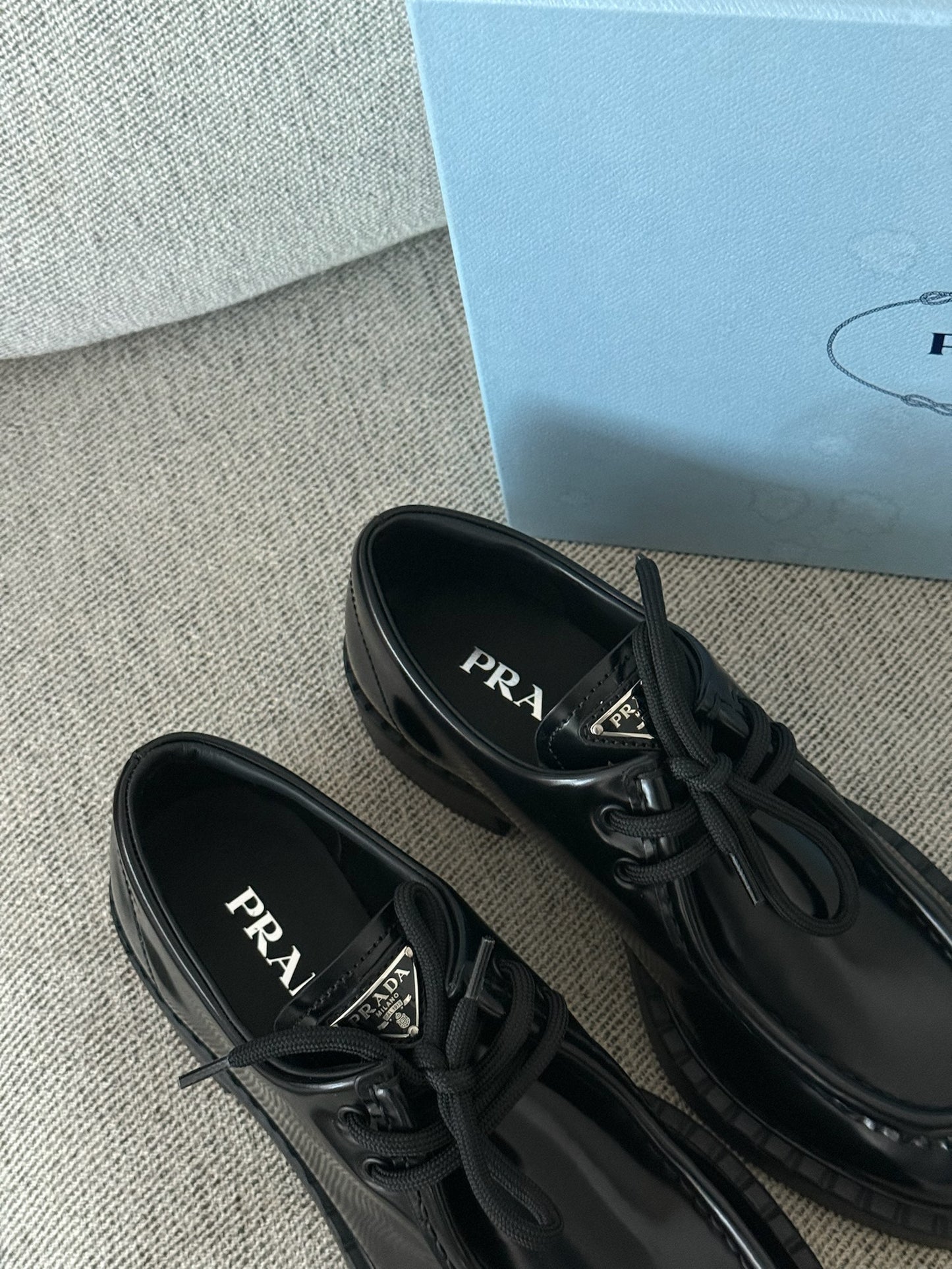 Prada Black Lace Up Loafers - Brand New 39/UK6