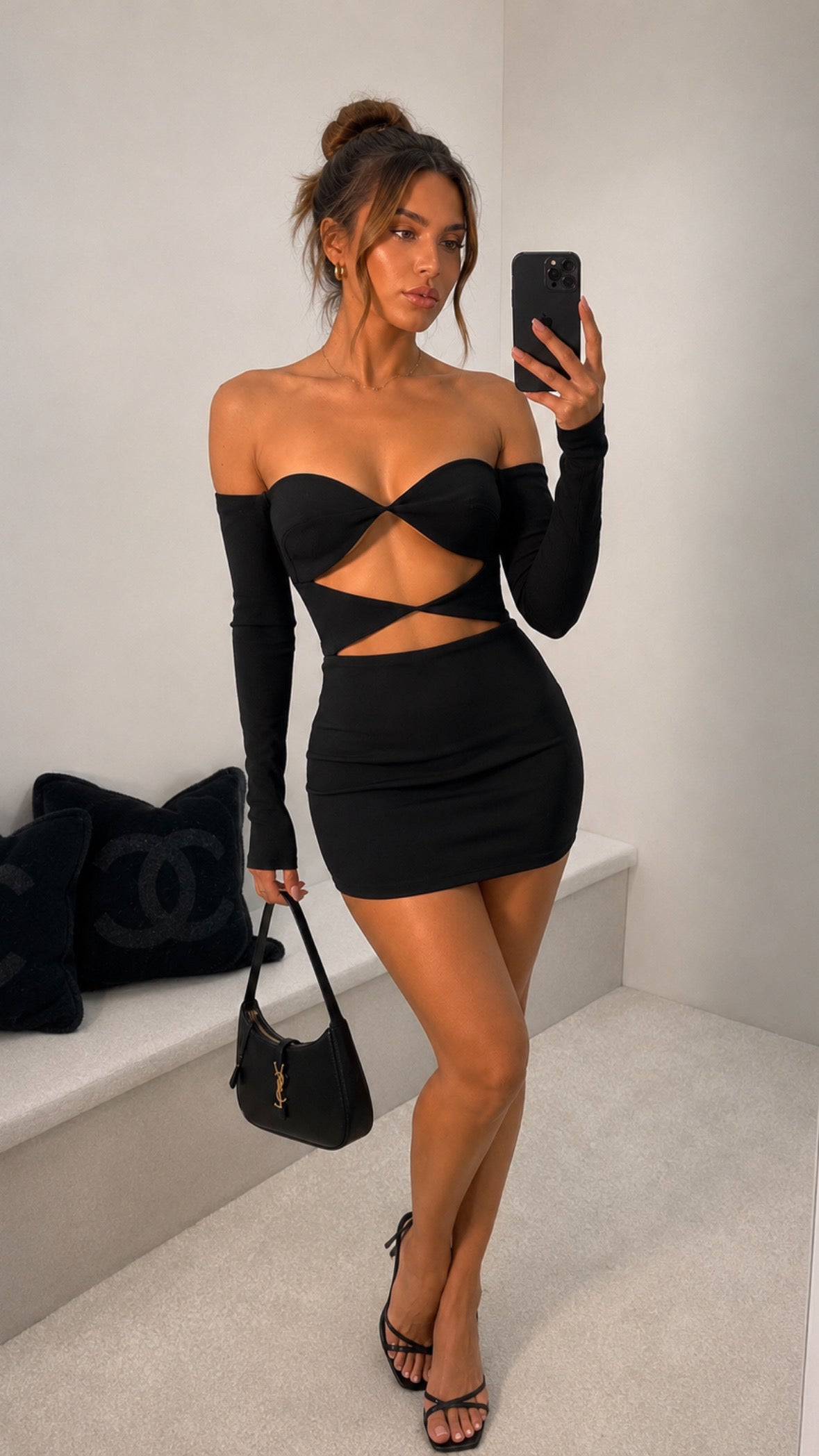 ALEX PERRY Black Strapless Longsleeve Cut Out Dress- UK 10