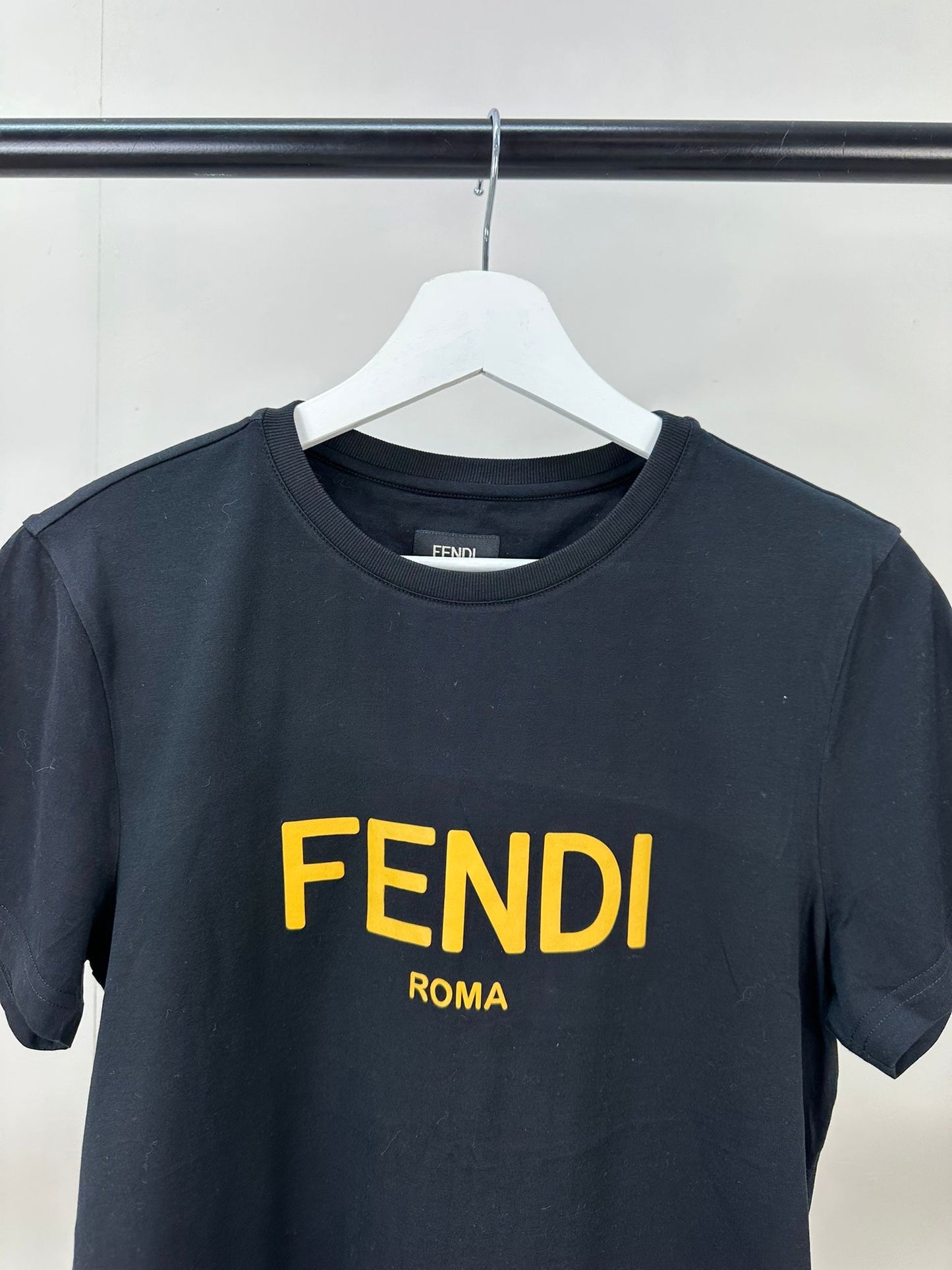 Fendi Black Yellow Logo T-Shirt - Small