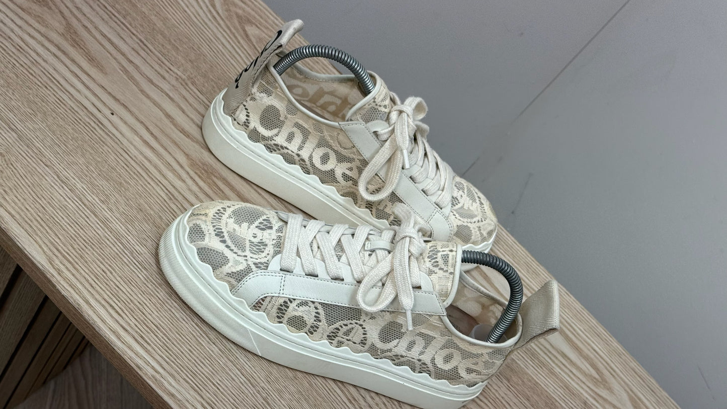 Chloe Cream Mesh Lauren Trainers - UK 6