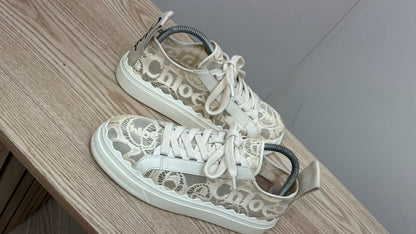 Chloe Cream Mesh Lauren Trainers - UK 6