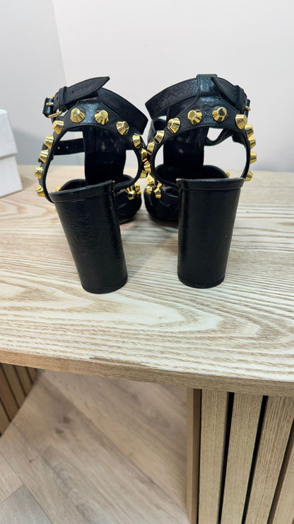 Balenciaga Black Gold Arena Giant 80 Gladiator Heeled Sandals – EU 38 / UK 5