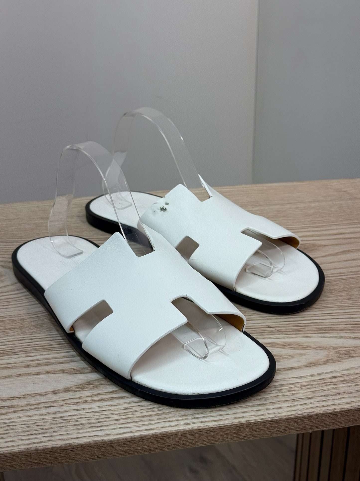 Hermès White Oran Leather Slider EU44/UK10