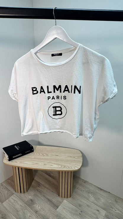 Balmain White Crop T-Shirt – S