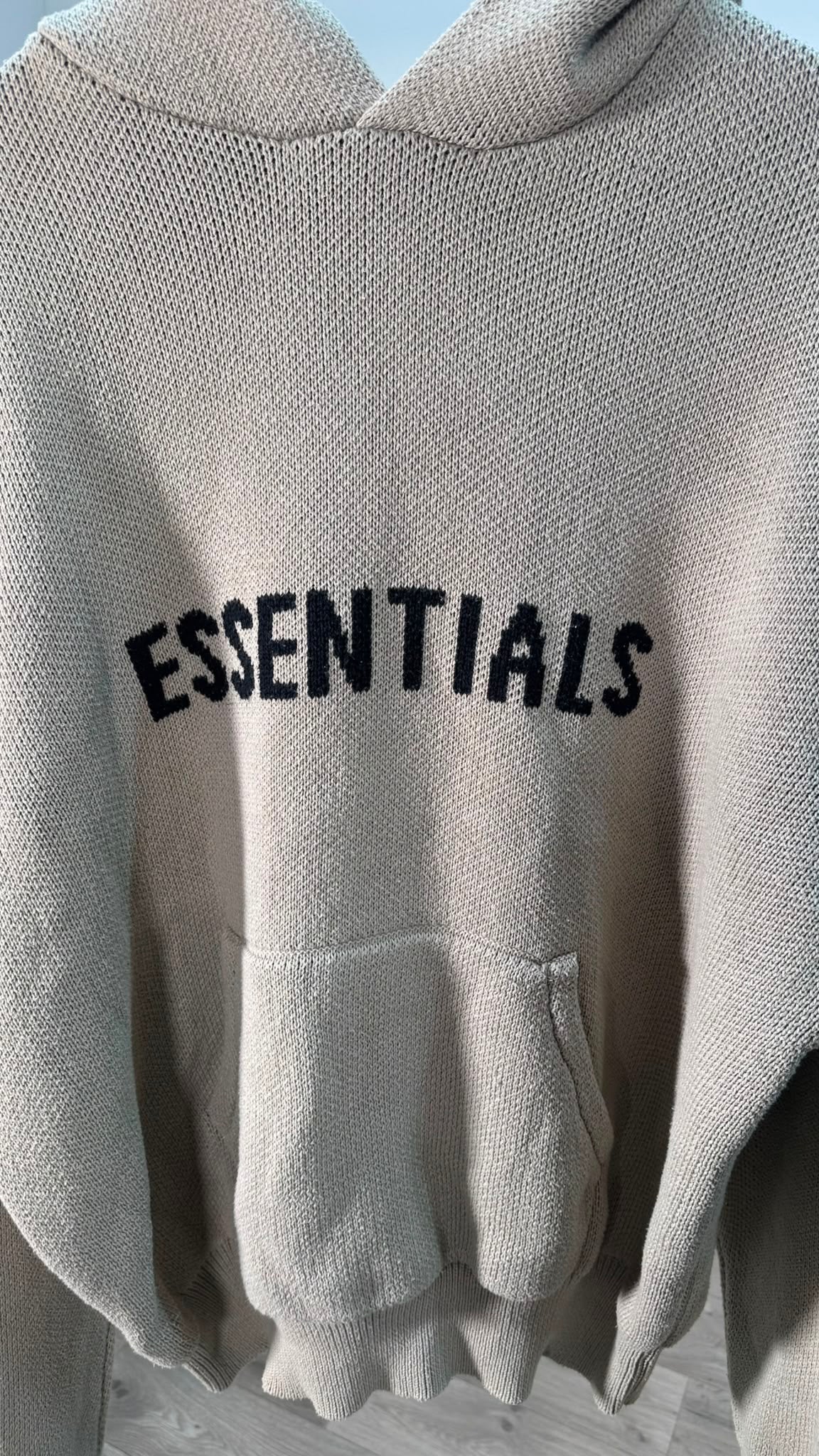 Fear of God Essentials Oatmeal Knit Logo Hoodie – Large