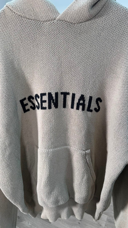 Fear of God Essentials Oatmeal Knit Logo Hoodie – Large