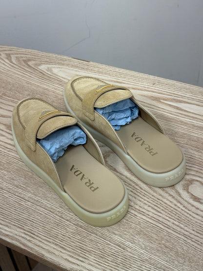 Prada Nude Suede Loafer Mules- Brand New In Box Uk 4.5