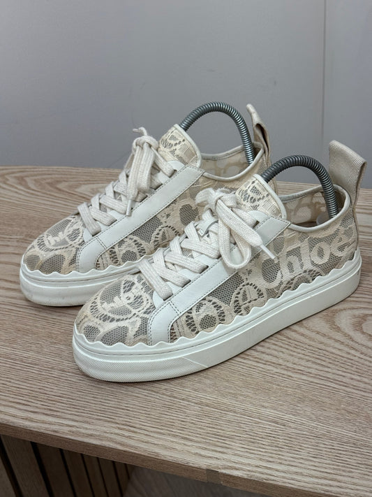 Chloe Cream Mesh Lauren Trainers - UK 6