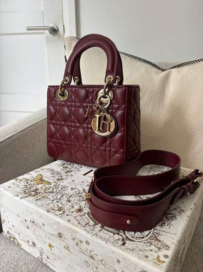 Dior Small Lady Dior burgundy cannage lambskin bag
