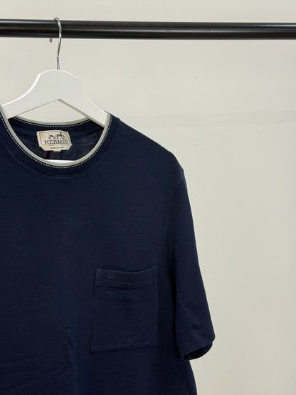 Hermes Navy H Logo T-Shirt - medium