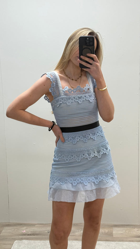 Self Portrait Blue Lace Petunia A Line Dress - UK 6