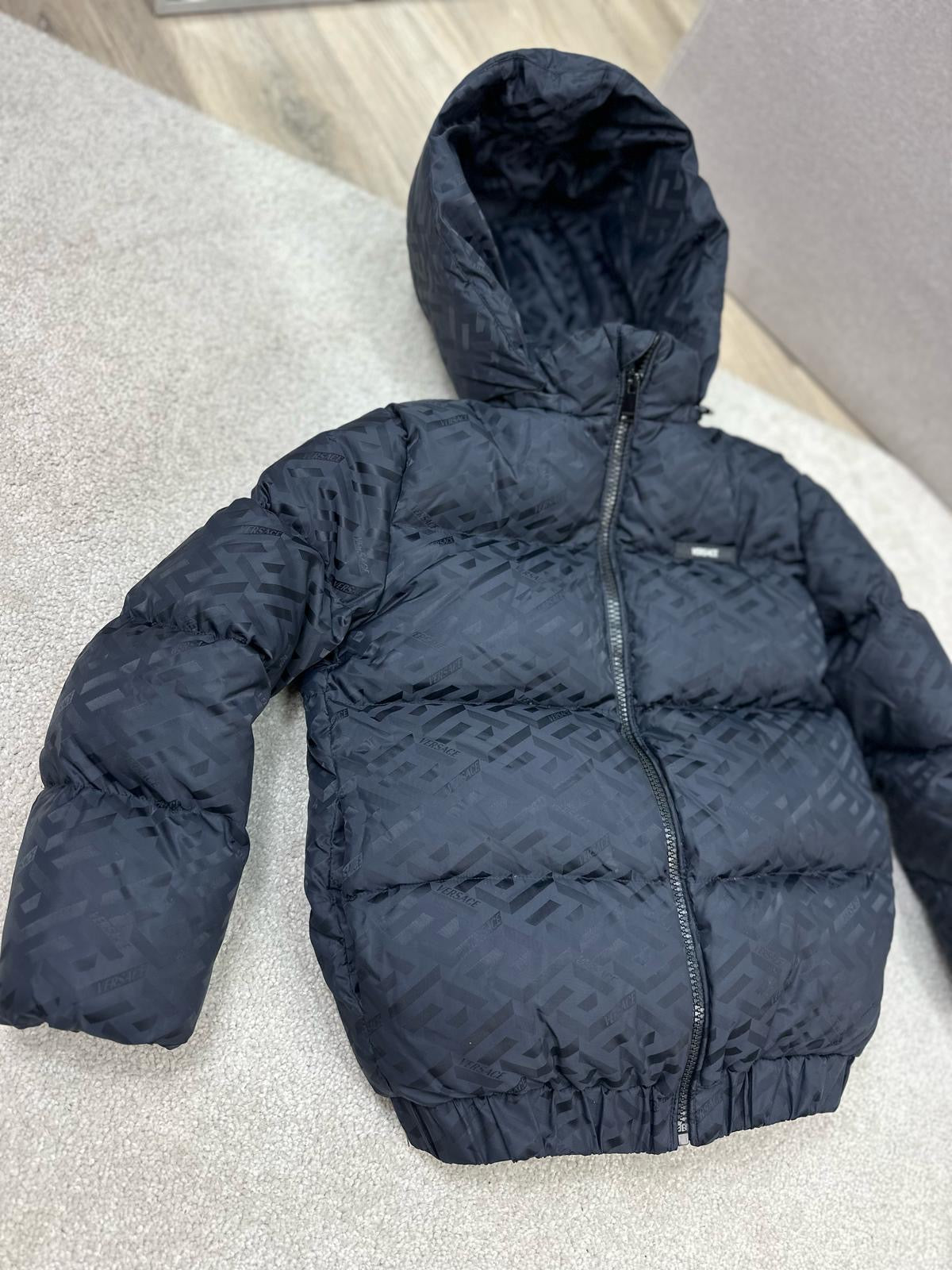 Versace Kids Navy Padded La Greca Coat Age 8