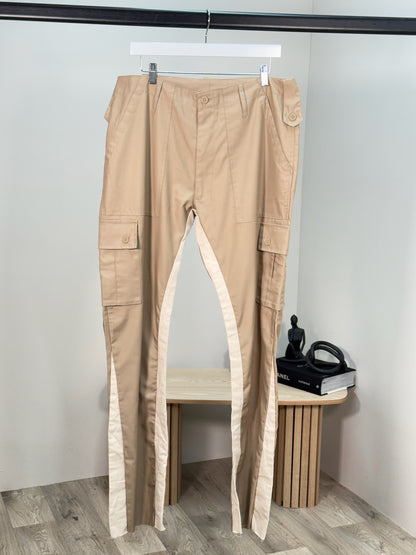 Jeanius Bar Atelier Panelled Twill Cargo Trousers In Beige - Waist 36