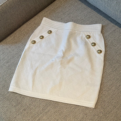 Balmain White & Gold Bandu Skirt -Size Small