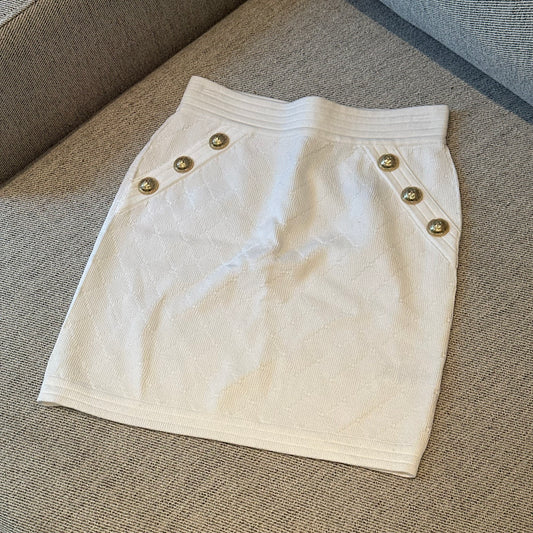 Balmain White & Gold Bandu Skirt -Size Small