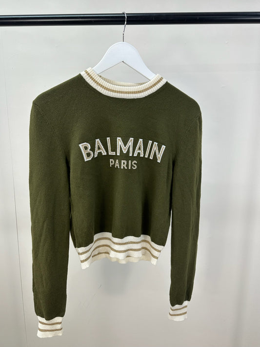 Balmain Khaki Logo Cropped Jumper-34 , small