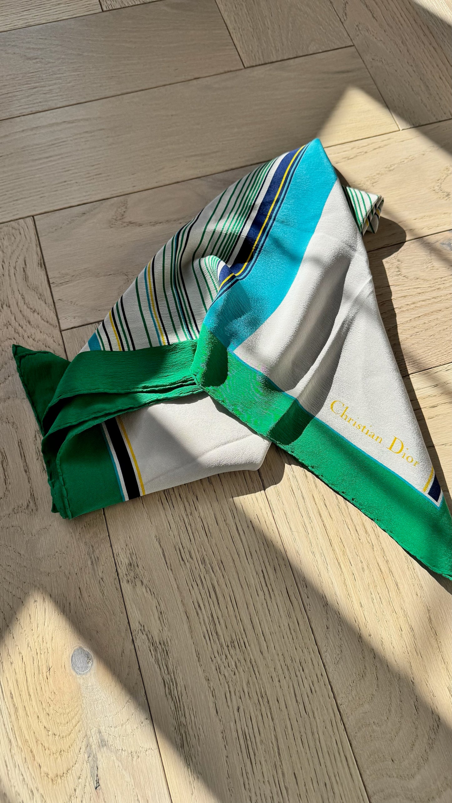 Christian Dior Cream Green Border Silk Scarf – 90 x 90 cm