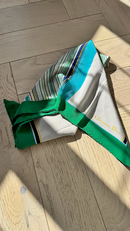 Christian Dior Cream Green Border Silk Scarf – 90 x 90 cm