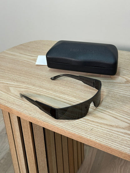 Balenciaga Black White Logo Thin Mono Sunglasses - One Size