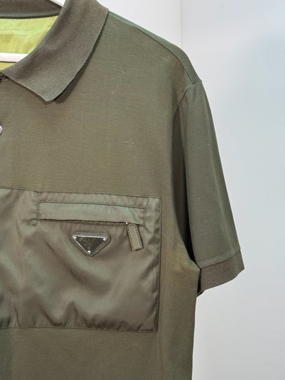 Prada Khaki Re-Nylon Plaque Polo T-Shirt - XL