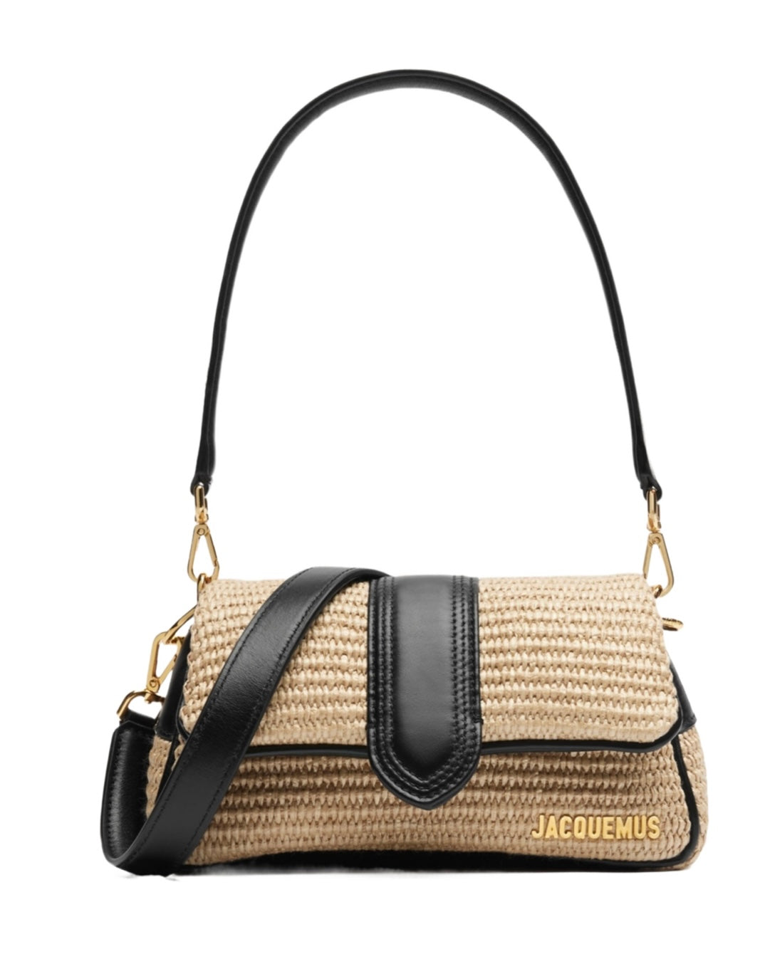 Jacquemus beige Le Bambimou Ivory black raffia-effect shoulder bag