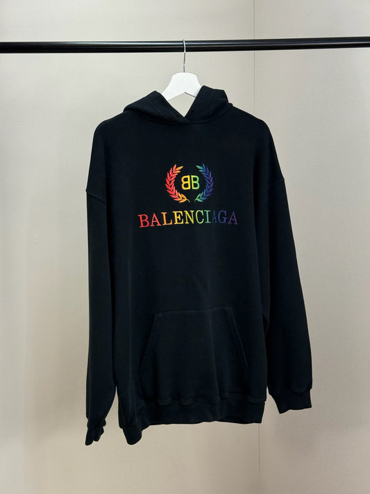 Balenciaga Black Multi Colour Logo Hoodie - Small oversize