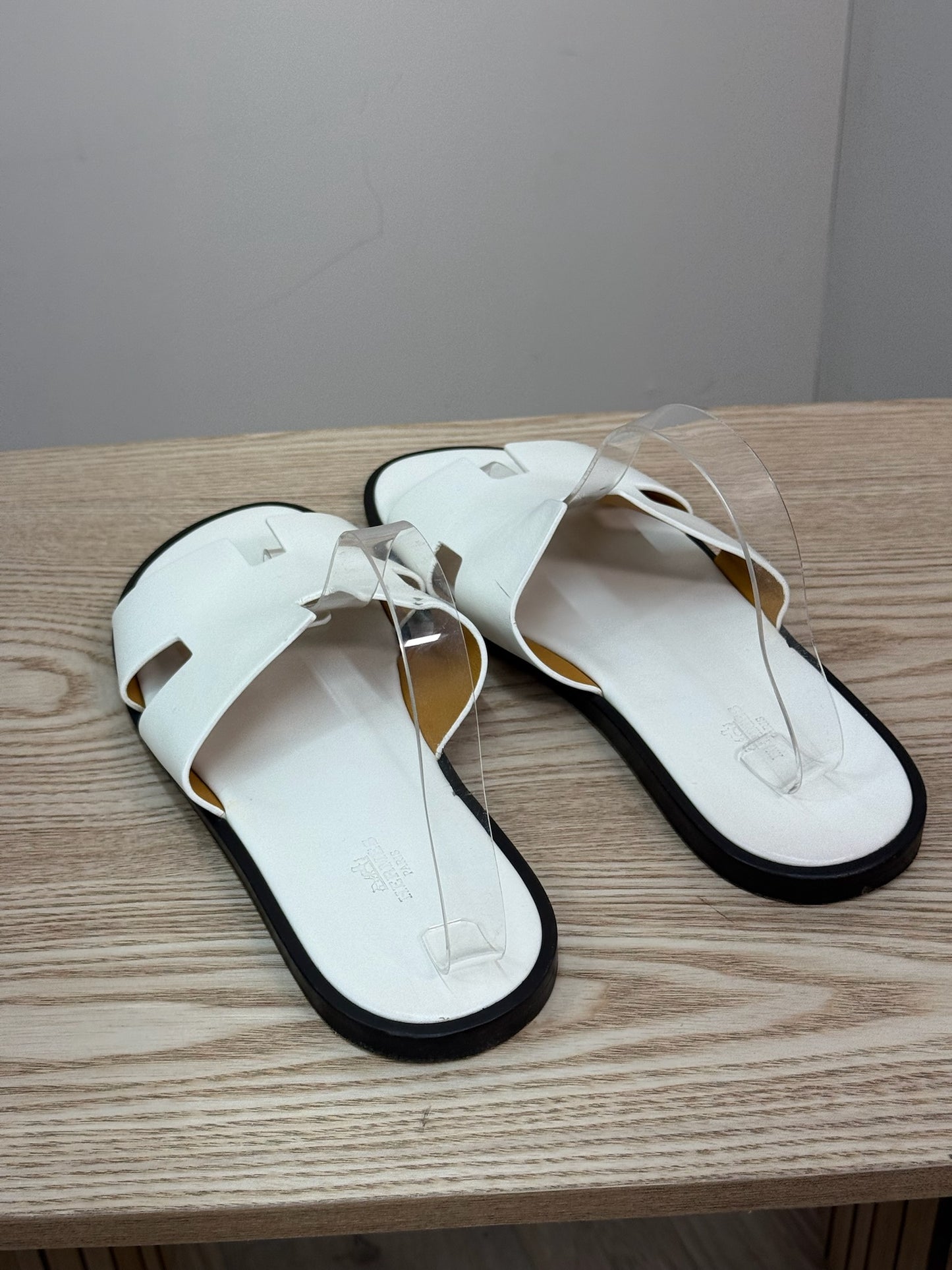 Hermès White Oran Leather Slider EU44/UK10