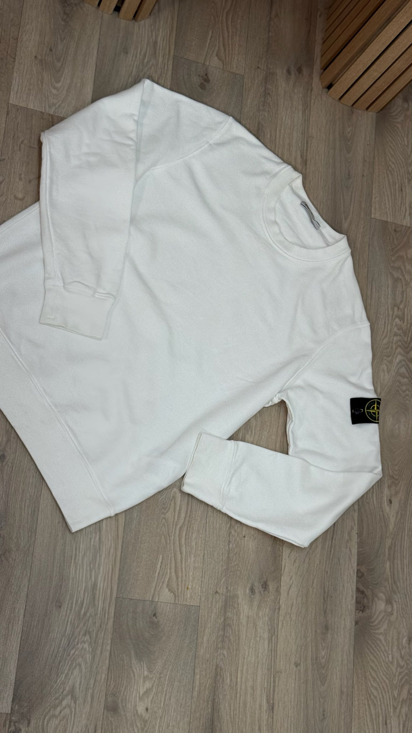 Stone Island White Compass-Patch Logo Jumper-Large
