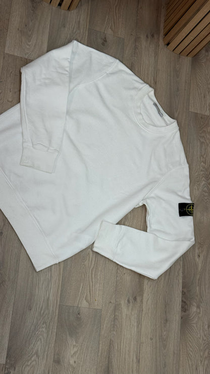 Stone Island White Compass-Patch Logo Jumper-Large
