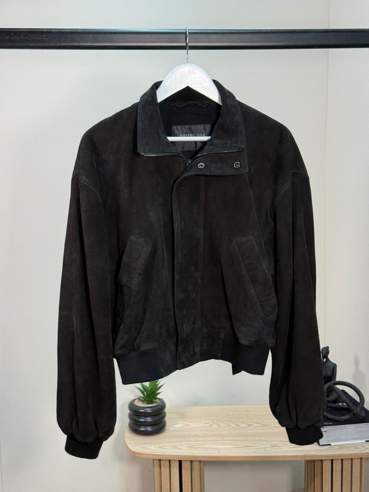 Balenciaga Black Suede Bomber Jacket - Small