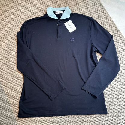 Lanvin Navy Long Sleeve Contrast Collar Polo, Brand New - XXL