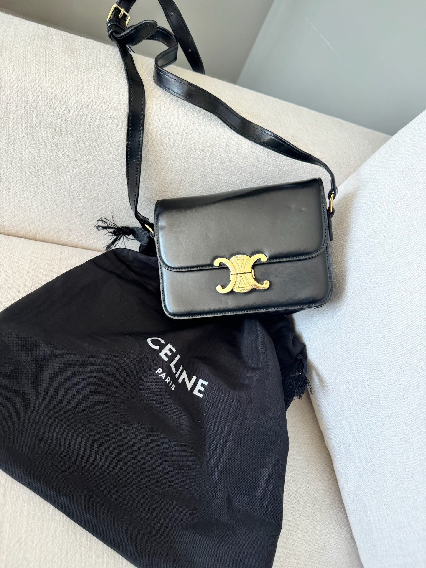 Celine Black Teen Triomphe Bag Black Calfskin