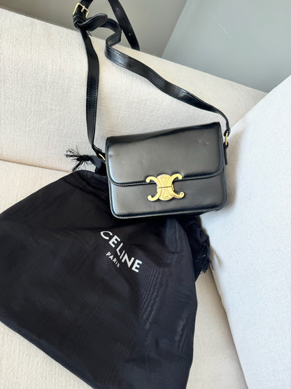 Celine Black Teen Triomphe Bag Black Calfskin
