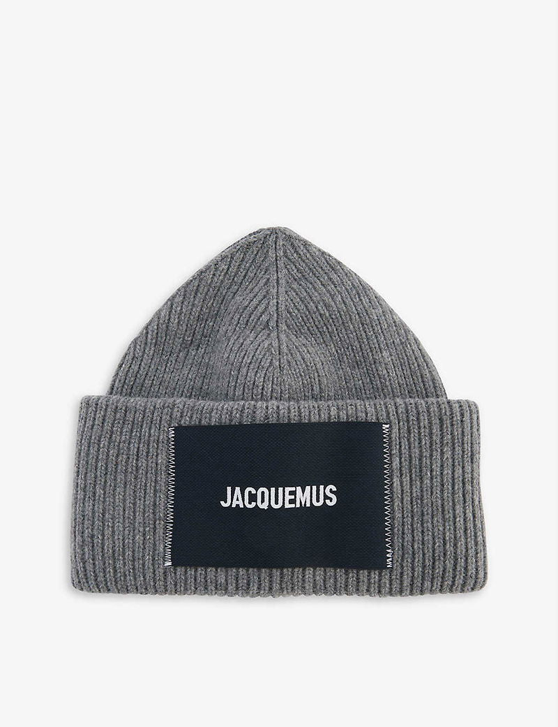 Jacquemus Grey Ribbed Le Bonnet Gros Beanie Hat -New In Tags