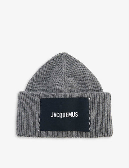 Jacquemus Grey Ribbed Le Bonnet Gros Beanie Hat -New In Tags